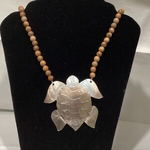 Artisan Turtle Pendant Necklace with Brown Beads